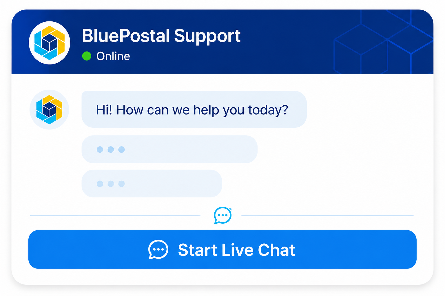 Start a live chat with BluePostal Support